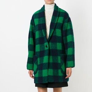 ISABEL MARANT GABRIE PLAID COAT GREEN